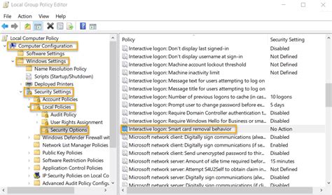 Interactive logon Smart card removal behavior 